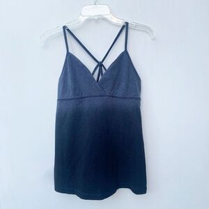 Lululemon Size 10 Ombre Black Gray Strappy Built In Bra Top Workout Tank V Neck